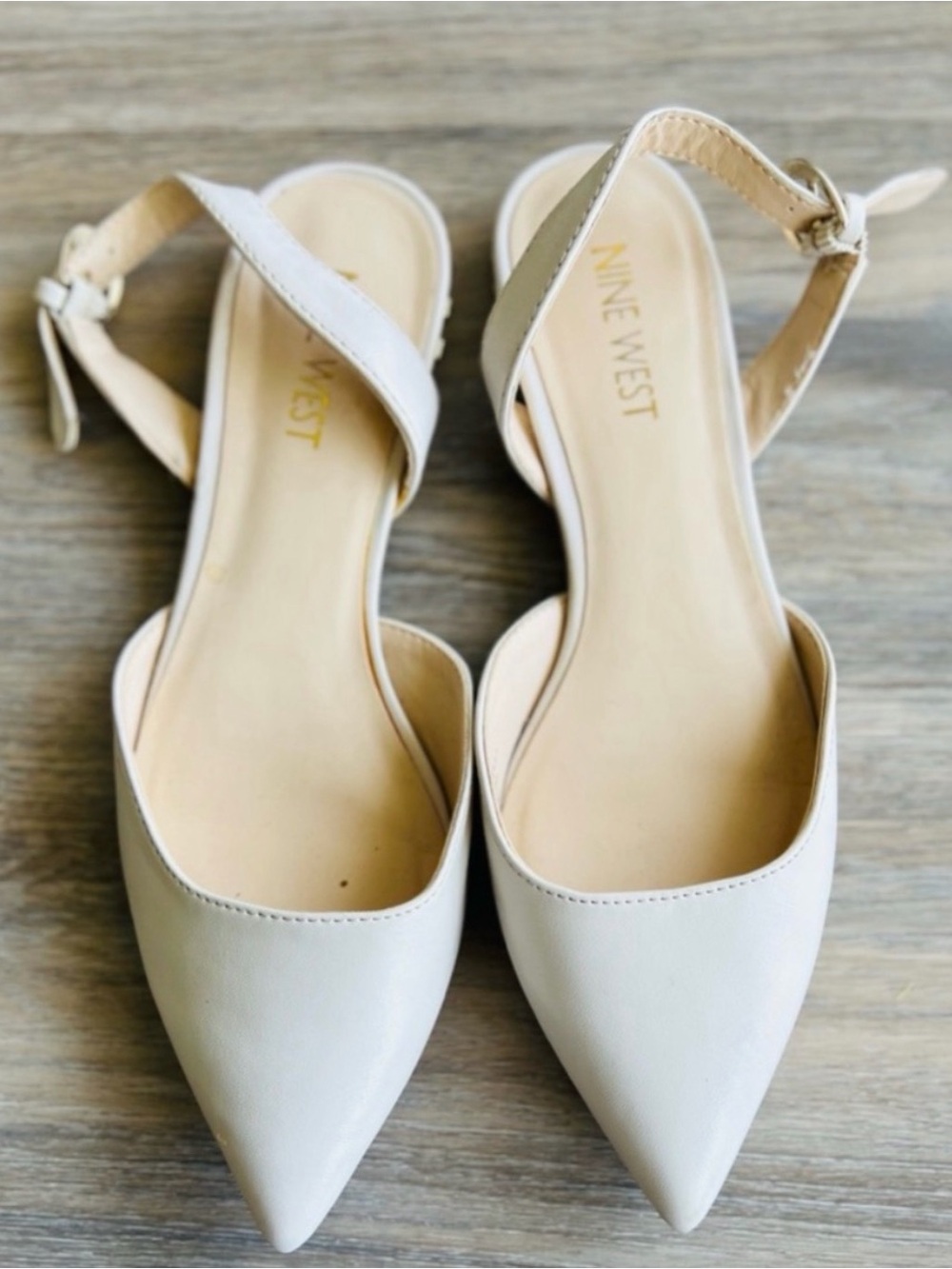 Nine West Cream Pointed Toe Slingback Flats